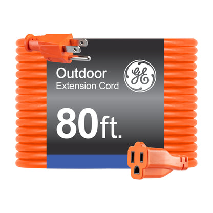 GE 1-Outlet Grounded Extension Cord, Outdoor, 80ft., 16AWG, Orange