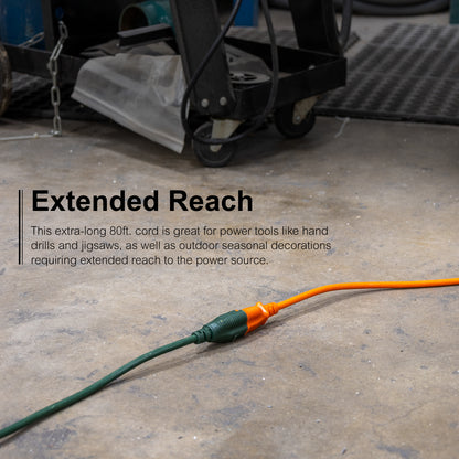 GE 1-Outlet Grounded Extension Cord, Outdoor, 80ft., 16AWG, Orange