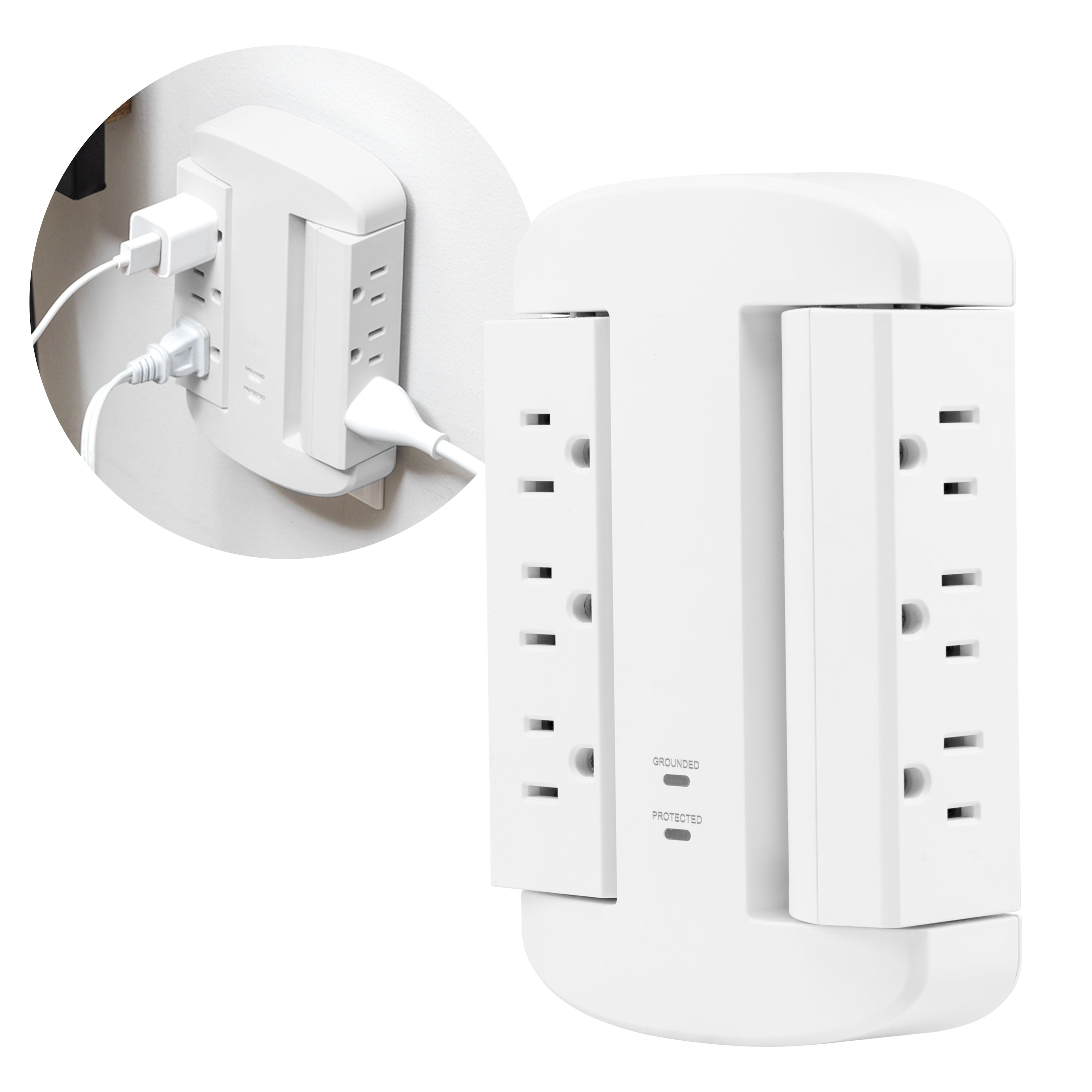 GE-branded UltraPro 6-Outlet Swivel Surge Tap, 980J, White