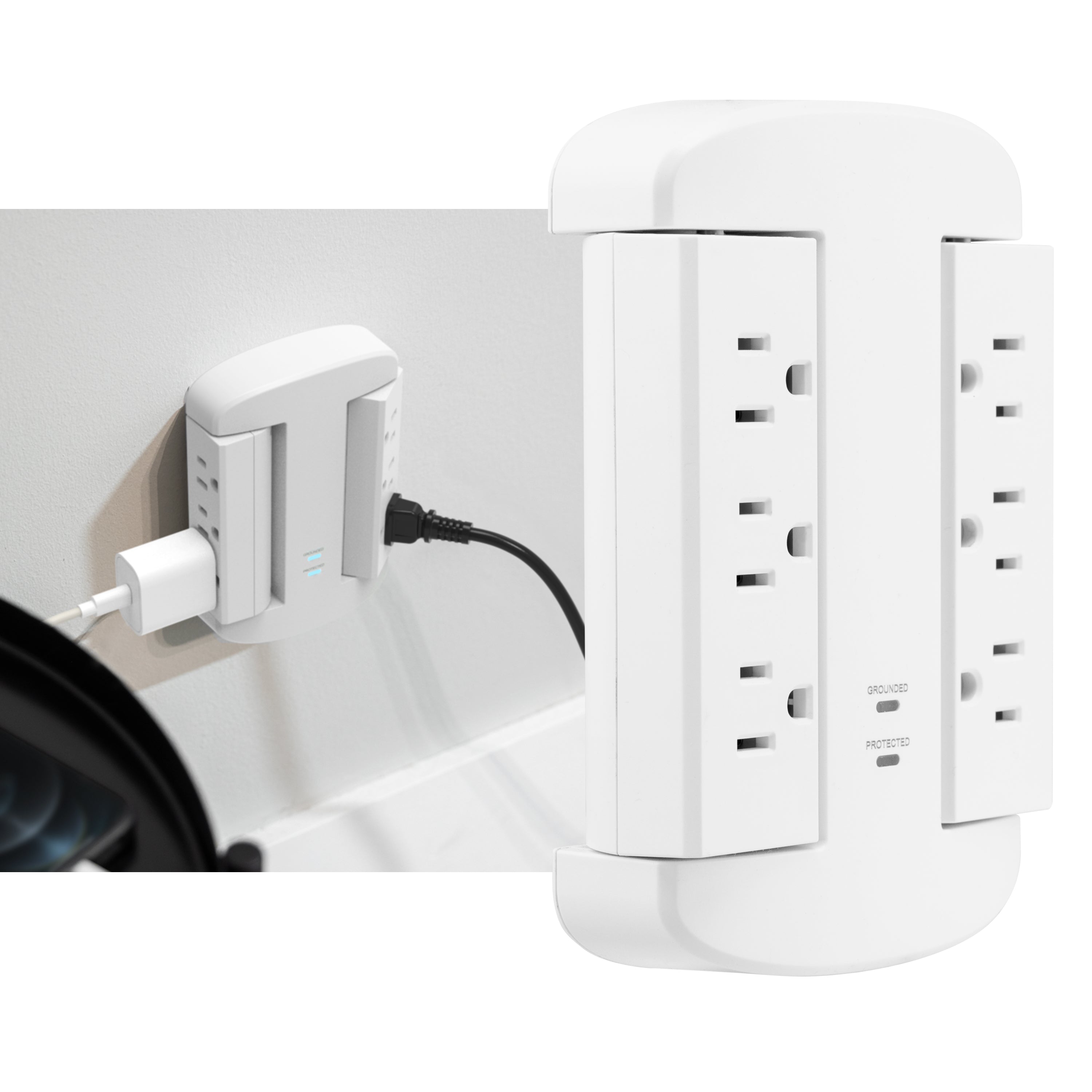GE-branded UltraPro 6-Outlet Swivel Surge Tap, 980J, White