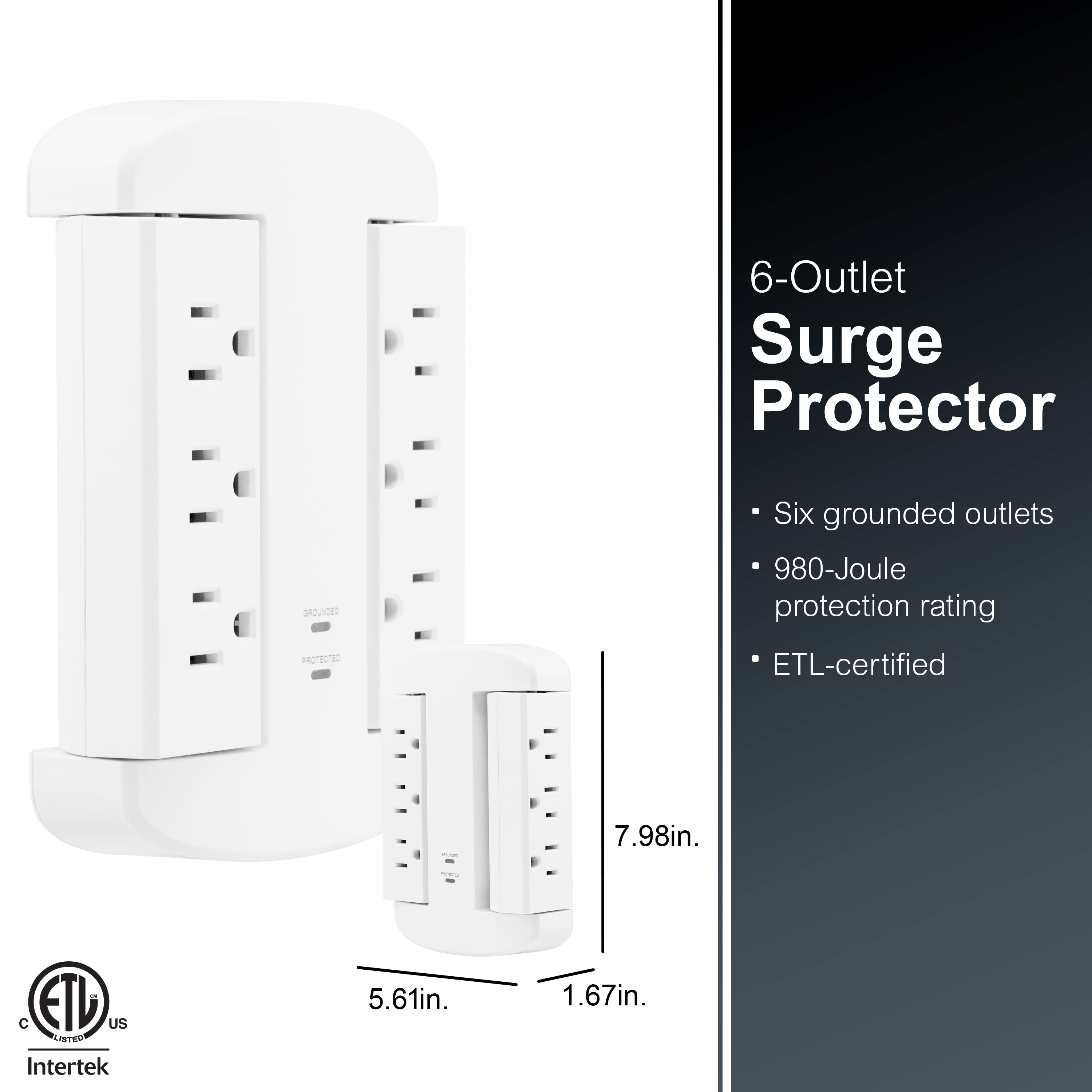 GE-branded UltraPro 6-Outlet Swivel Surge Tap, 980J, White