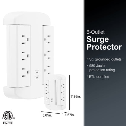 GE-branded UltraPro 6-Outlet Swivel Surge Tap, 980J, White