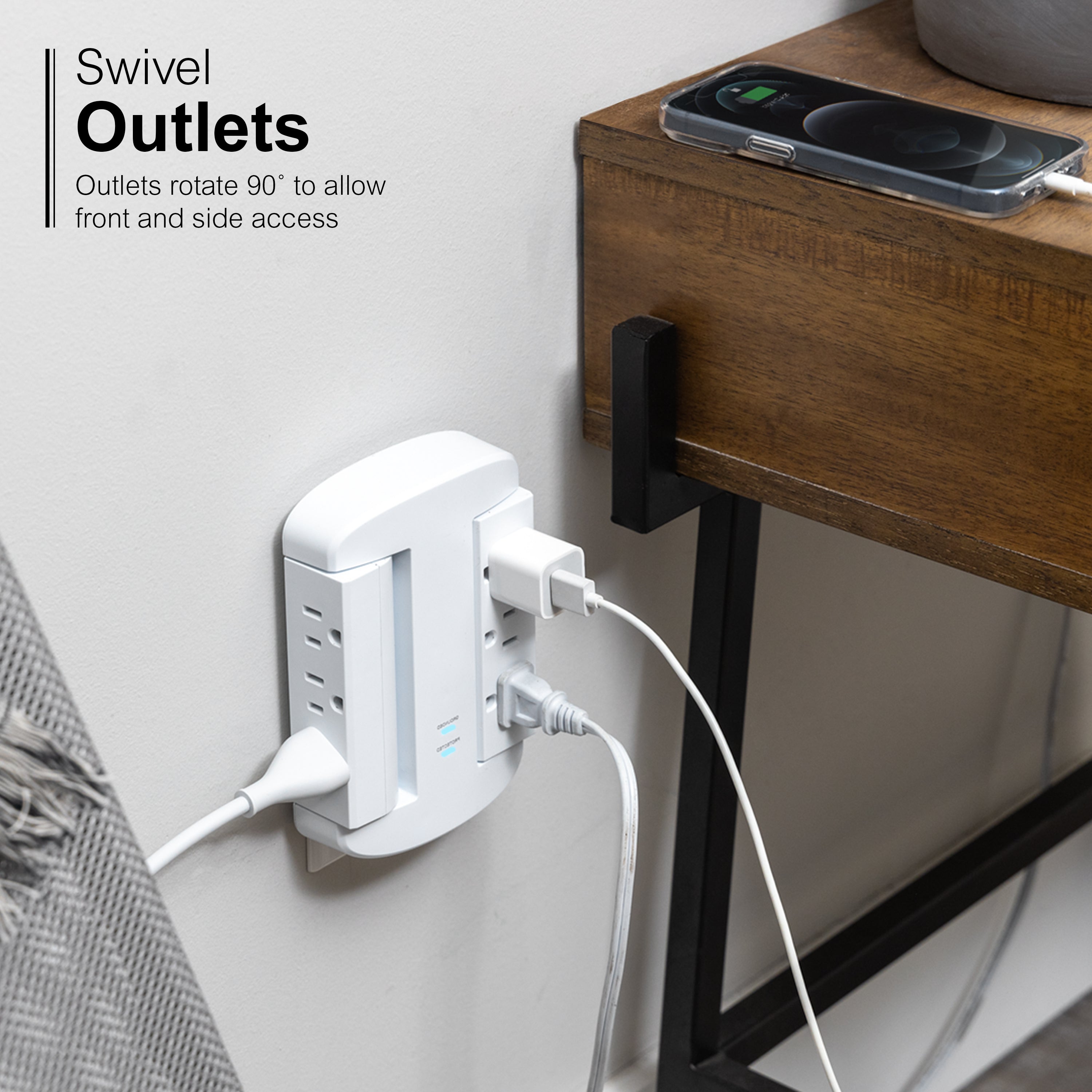 GE-branded UltraPro 6-Outlet Swivel Surge Tap, 980J, White