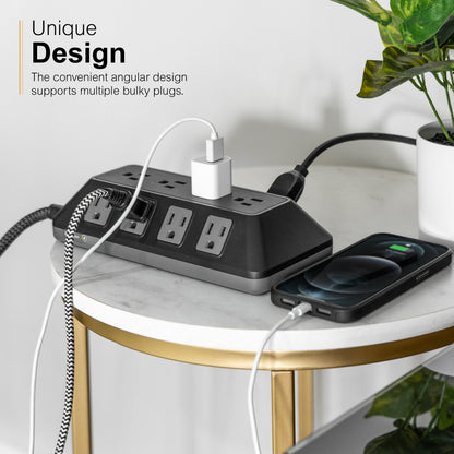 GE-branded UltraPro 12-Outlet Surge Protector, 3540J, 8ft. Braided Cord, Black