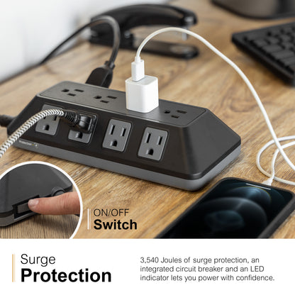 GE-branded UltraPro 12-Outlet Surge Protector, 3540J, 8ft. Braided Cord, Black