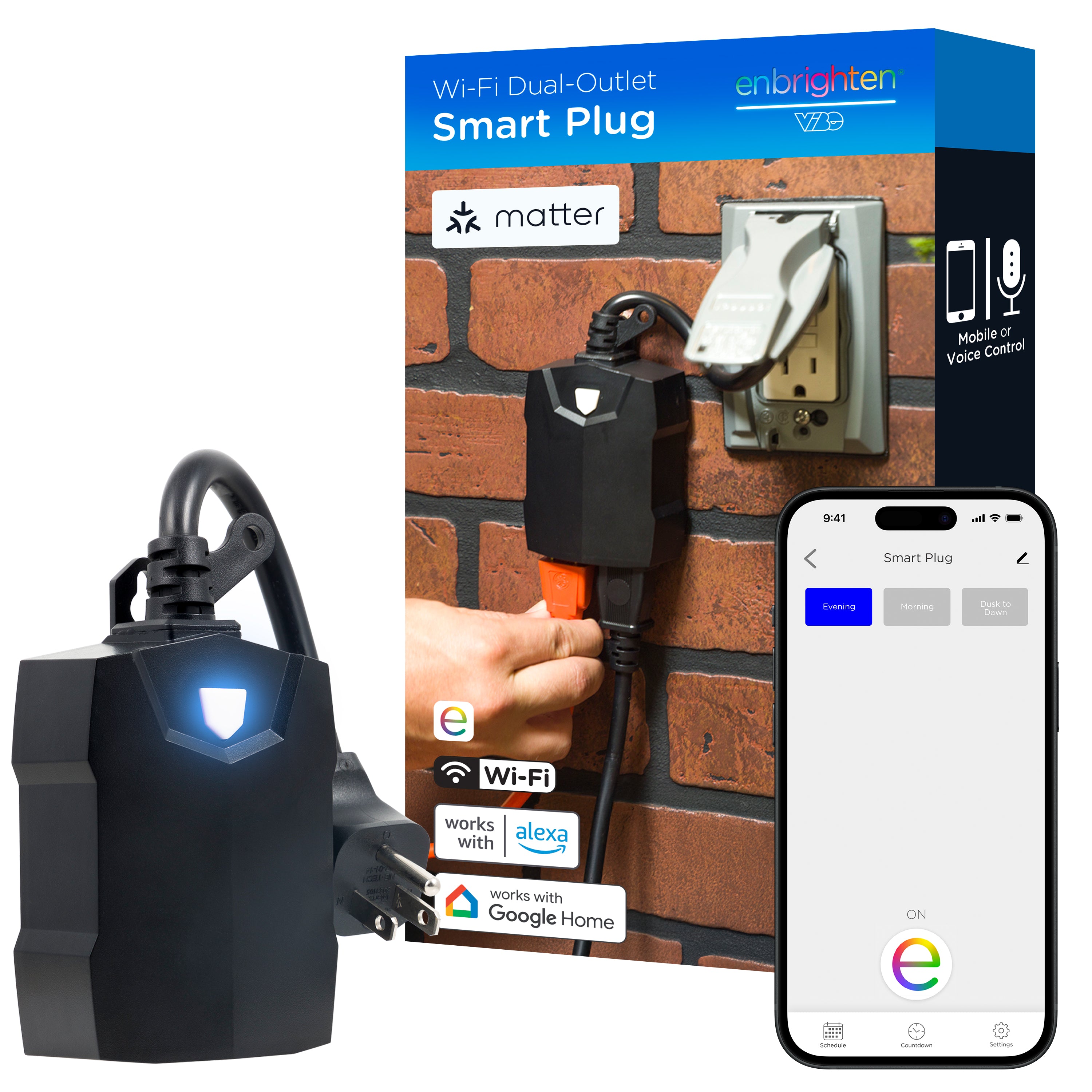 Enbrighten Vibe Outdoor Dual‑Outlet Wi‑Fi Matter Smart Plug