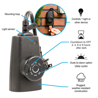 GE Outdoor 1-Outlet Photocell Timer, Black