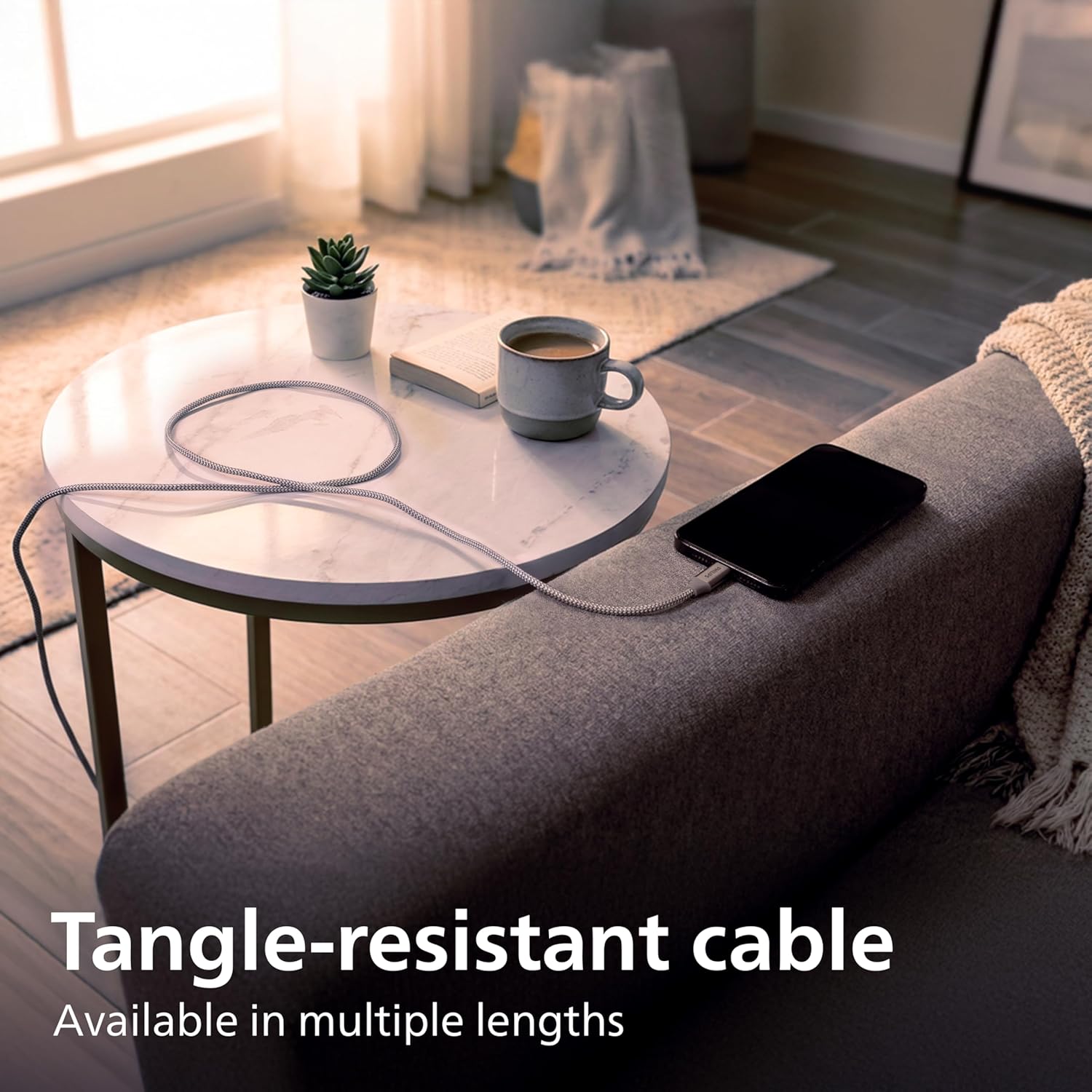 Philips USB-C to USB-C Cable, 240W, Braided Cord, 3ft, Black/Gray Heather, 2 pack