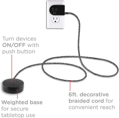 Cordinate Tabletop Switch with Braided Cord, Black, 2pk