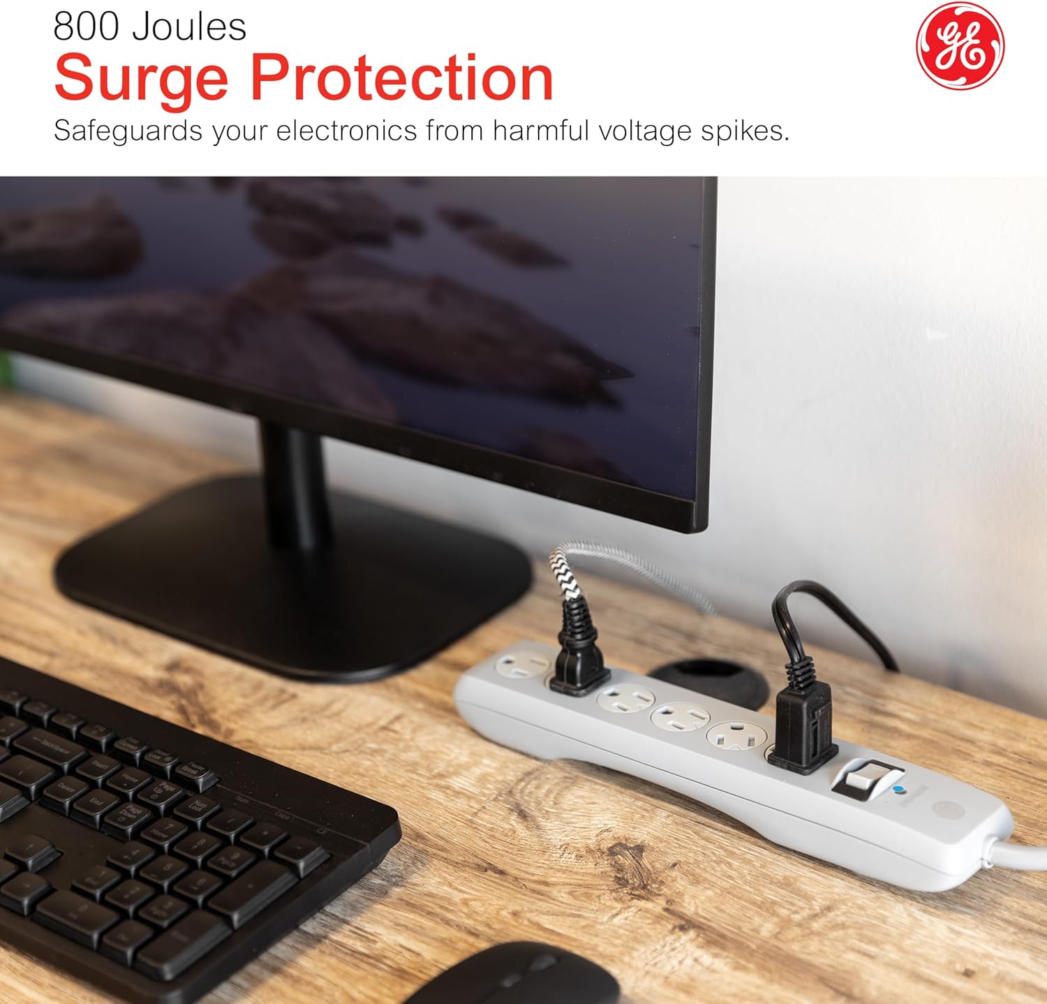 GE-branded 6-Outlet Surge Protector, Gray, 15ft. Cord