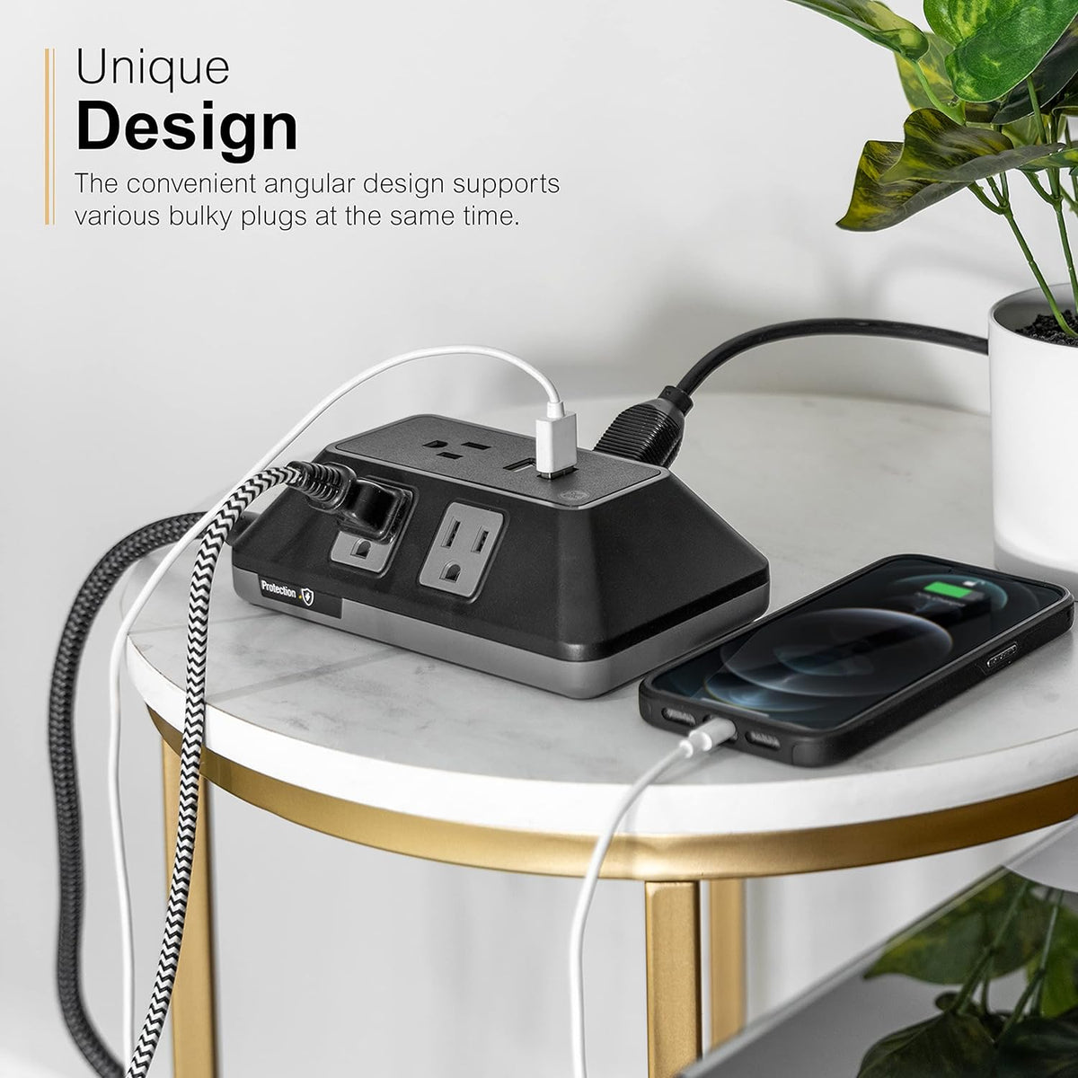 GE UltraPro ADAPT 5-Outlet Surge Protector with USB, 560J, 2 USB-A Ports, 2.4A, 3ft. Braided Cord, Black