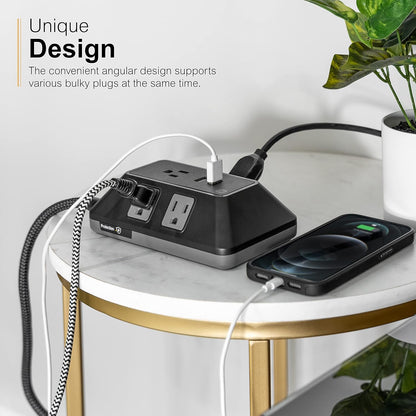 GE UltraPro ADAPT 5-Outlet Surge Protector with USB, 560J, 2 USB-A Ports, 2.4A, 3ft. Braided Cord, Black