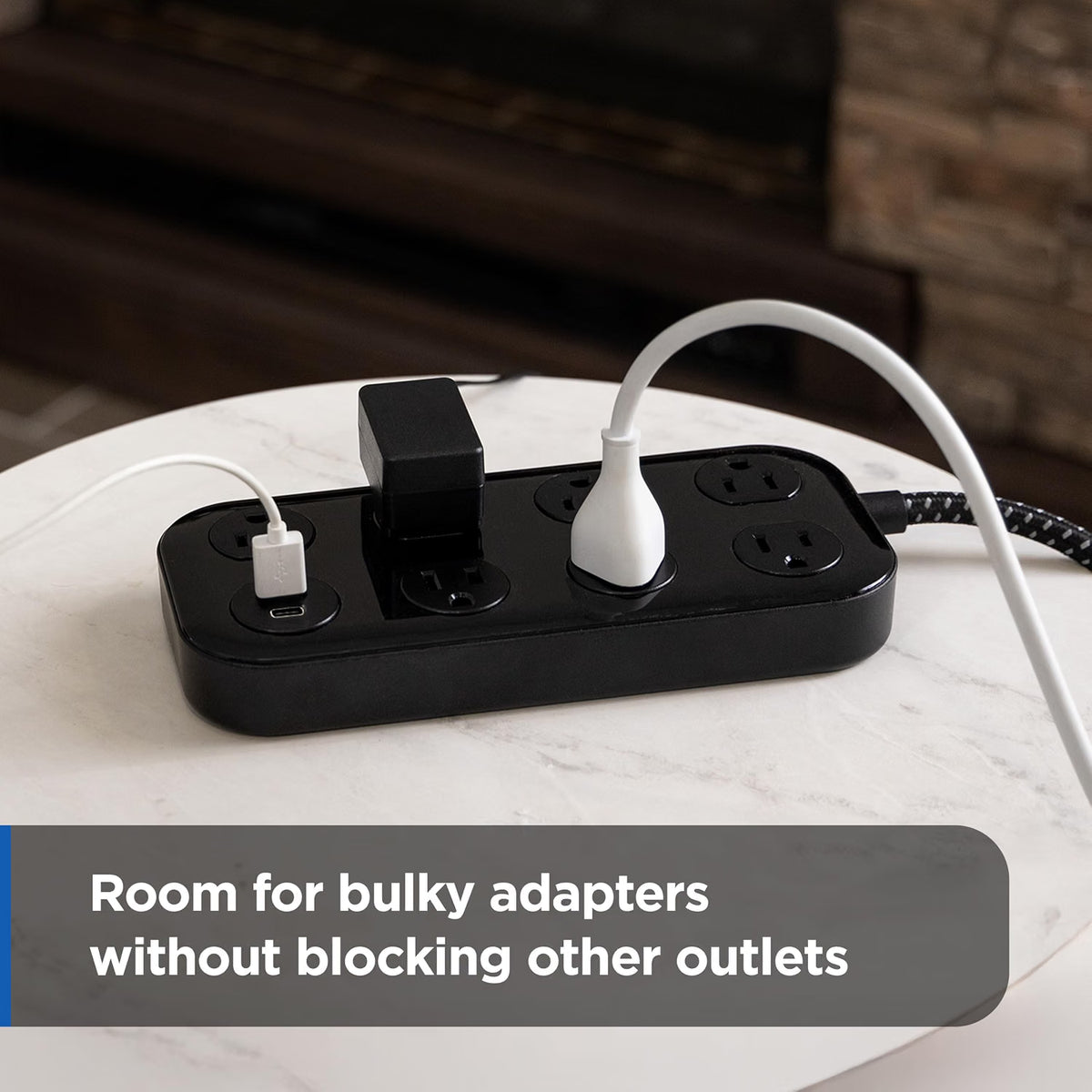 GE-branded 7-Outlet Surge Protector, 1 USB-A, 1 USB-C, 1470 Joules, 4ft., Black
