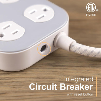 GE-branded UltraPro 6-Outlet Surge Protector, 490J, 6ft. Braided Cord, Gray/Cream