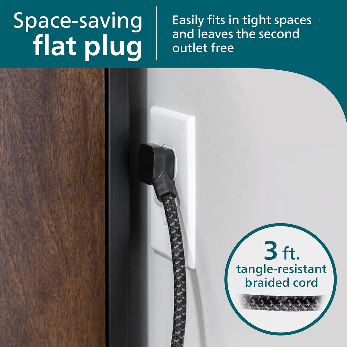 Philips Surge Protector, 6OL, 1 USB-A, 1 USB-C, 12W, 945J, 3ft., Black