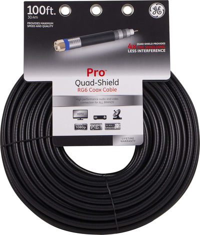 GE-branded RG6 Quad-Shield Coax Cable, 100ft., Black