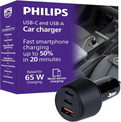 Philips Dual USB Car Charger USB-A and USB-C