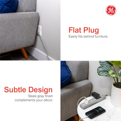 GE-branded 6-Outlet Surge Protector, Gray, 15ft. Cord