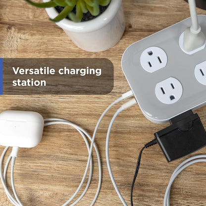 GE-branded Adapt UltraPro 8-Outlet Surge Protector, 2 USB-A, 1 USB-C, 1500 Joules, 6ft., White/Gray