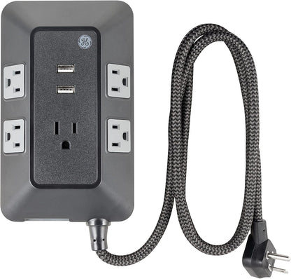 GE UltraPro ADAPT 5-Outlet Surge Protector with USB, 560J, 2 USB-A Ports, 2.4A, 3ft. Braided Cord, Black