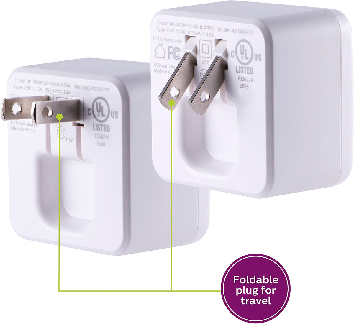 Philips iPhone USB Wall Charger Block, 22.5W with USB C and USB A, White