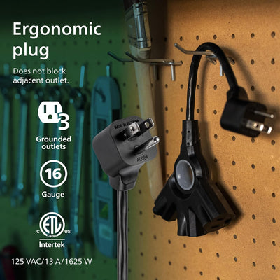 Philips 3-Outlet EZGrip Grounded Outlet Extender, Black