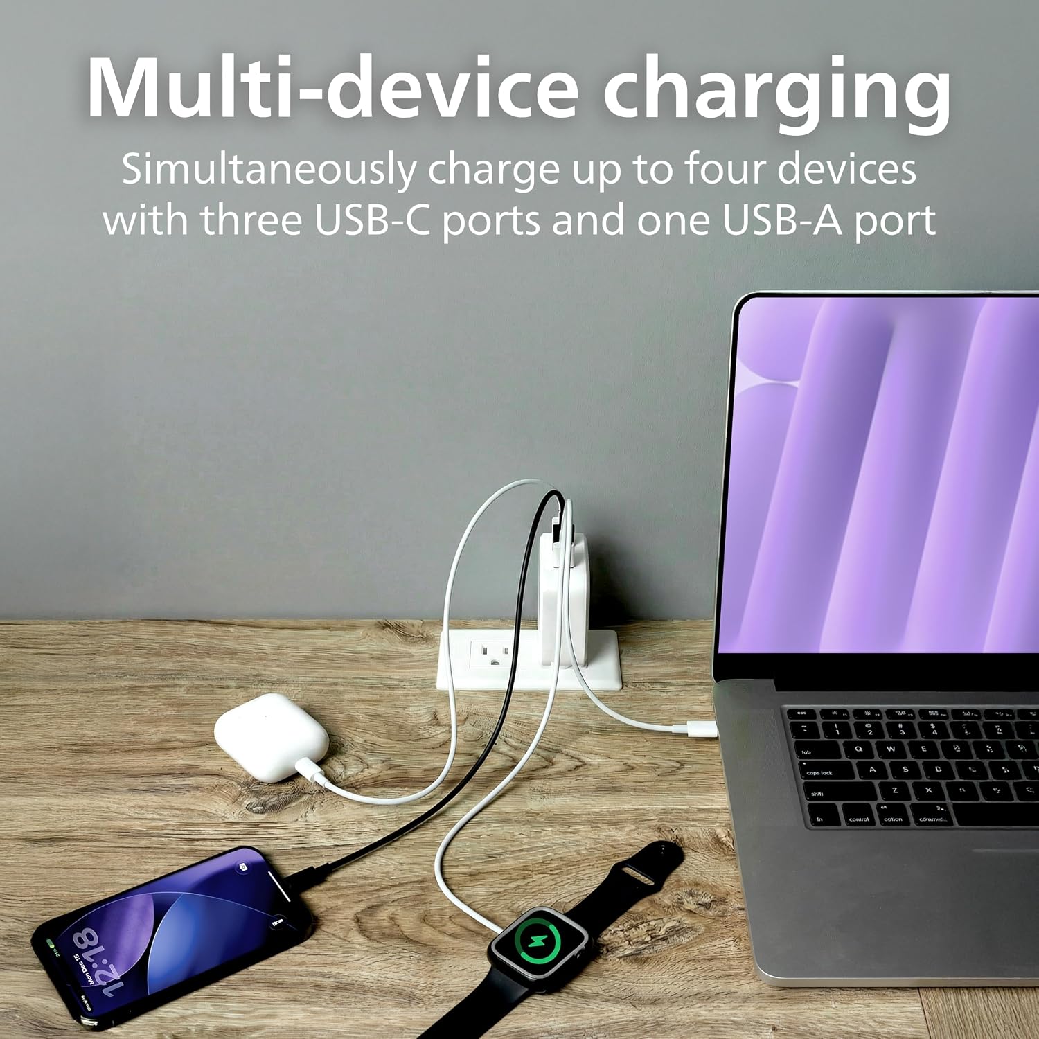 Philips AC Charger, 1 USB-A, 3 USB-C Port, GaN, 100W, White
