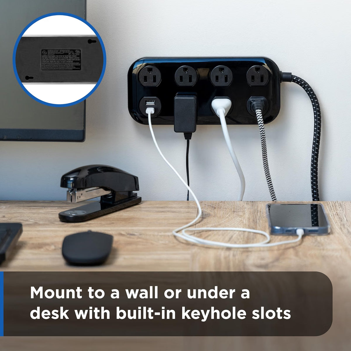 GE-branded 7-Outlet Surge Protector, 1 USB-A, 1 USB-C, 1470 Joules, 4ft., Black