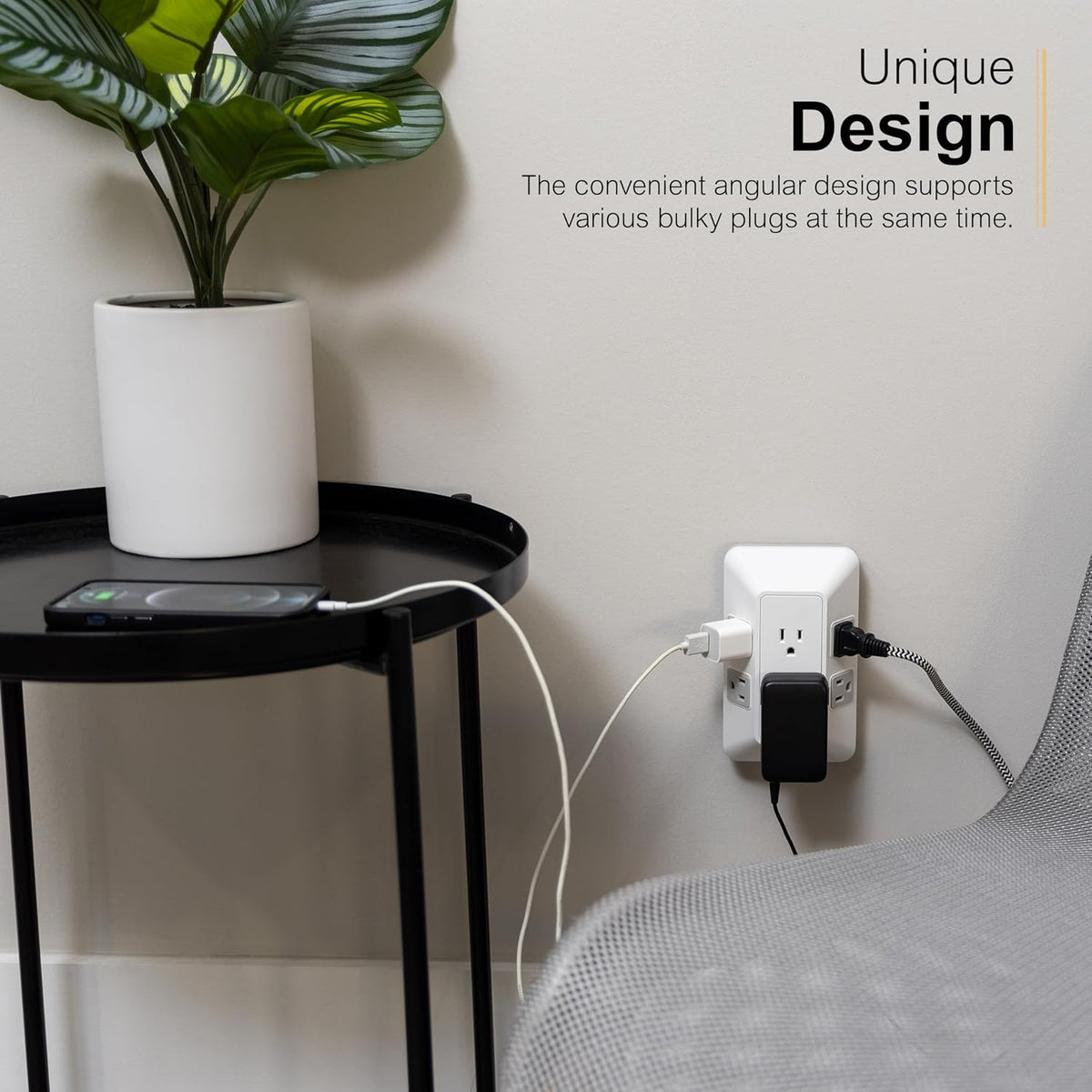 GE 6-Outlet Surge Protector, Outlet Extender, Wall Tap, Adapter Spaced, 560 Joules, White/Gray