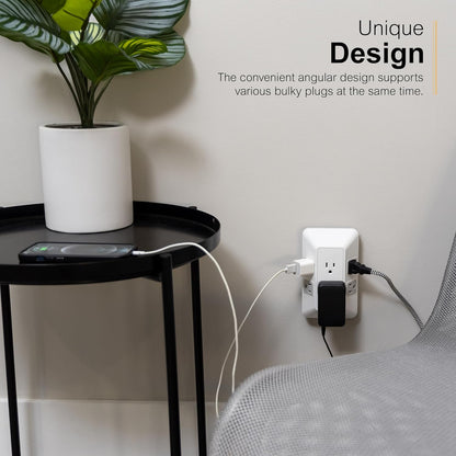 GE 6-Outlet Surge Protector, Outlet Extender, Wall Tap, Adapter Spaced, 560 Joules, White/Gray