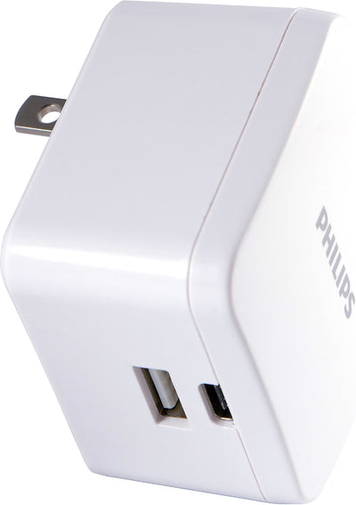 Philips iPhone USB Wall Charger Block, 22.5W with USB C and USB A, White