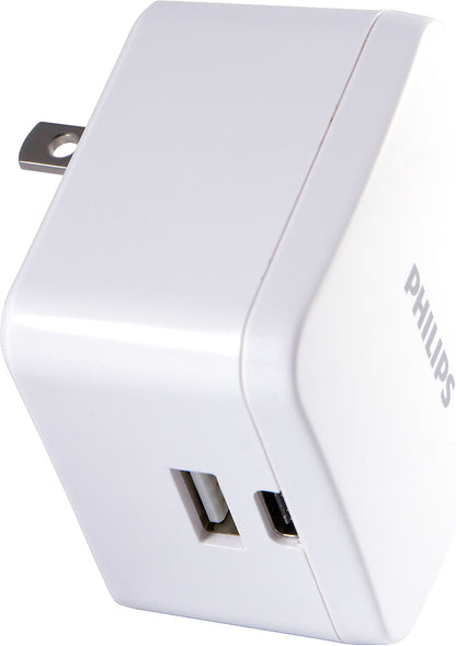 Philips iPhone USB Wall Charger Block, 22.5W with USB C and USB A, White