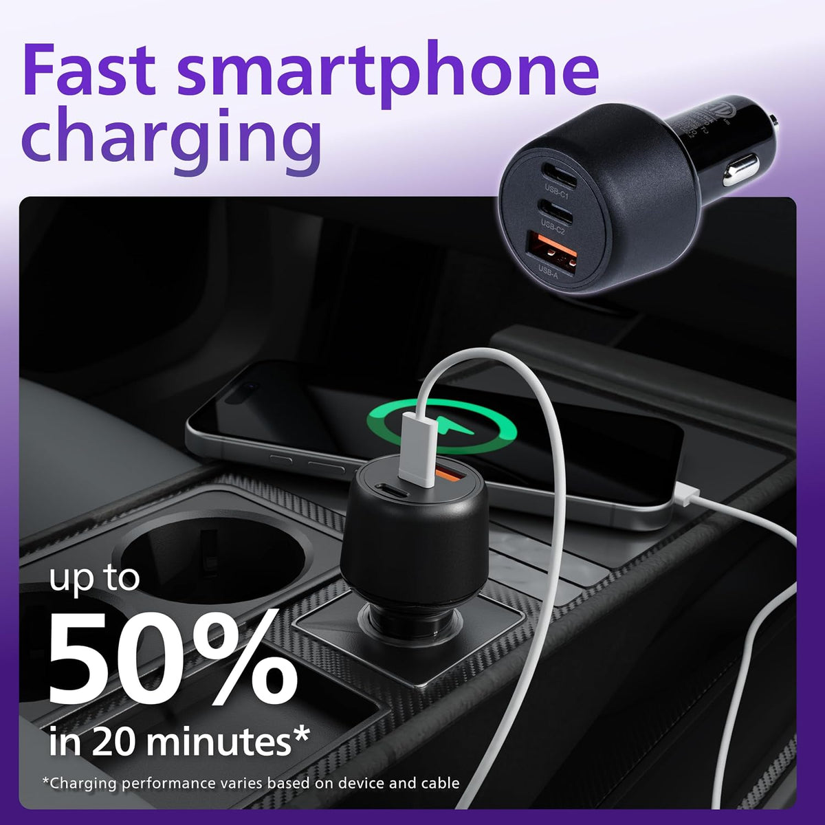 Philips Dual USB Car Charger USB-A and USB-C