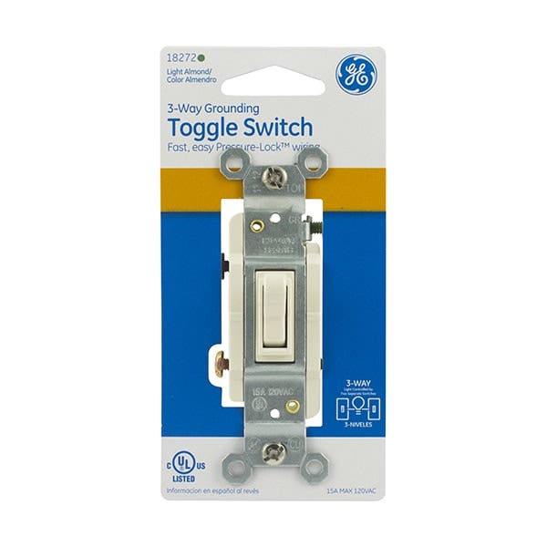 GE 3-Way Grounding Toggle Switch, Light Almond