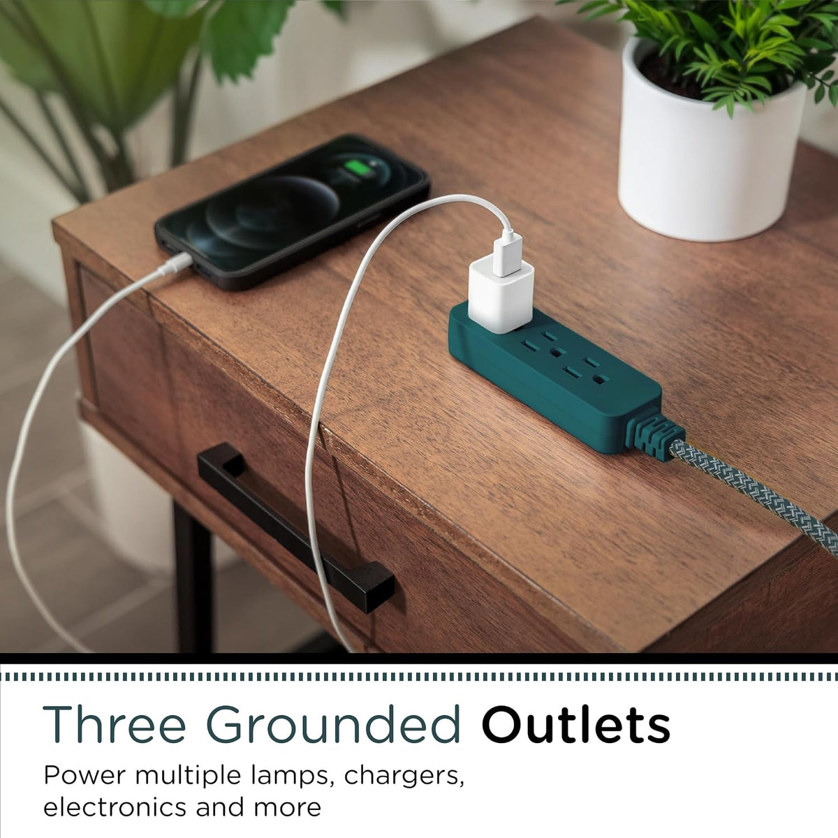 Cordinate 10ft. 3-Outlet Indoor Extension Cord, transformative teal