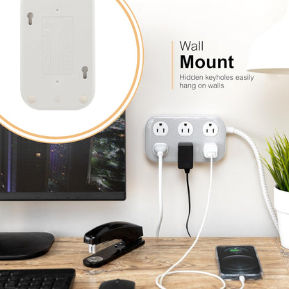 GE-branded UltraPro 6-Outlet Surge Protector, 490J, 6ft. Braided Cord, Gray/Cream