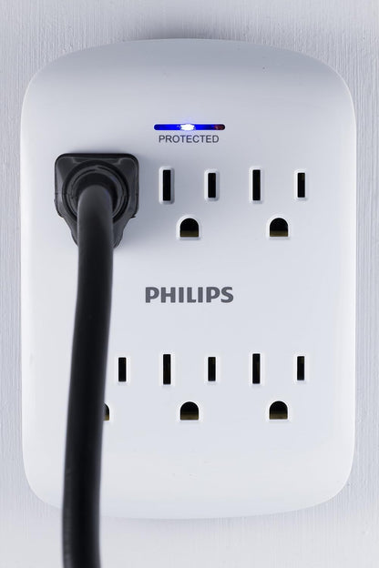 Philips 6-Outlet Surge Protector Wall Tap, White, 4pk