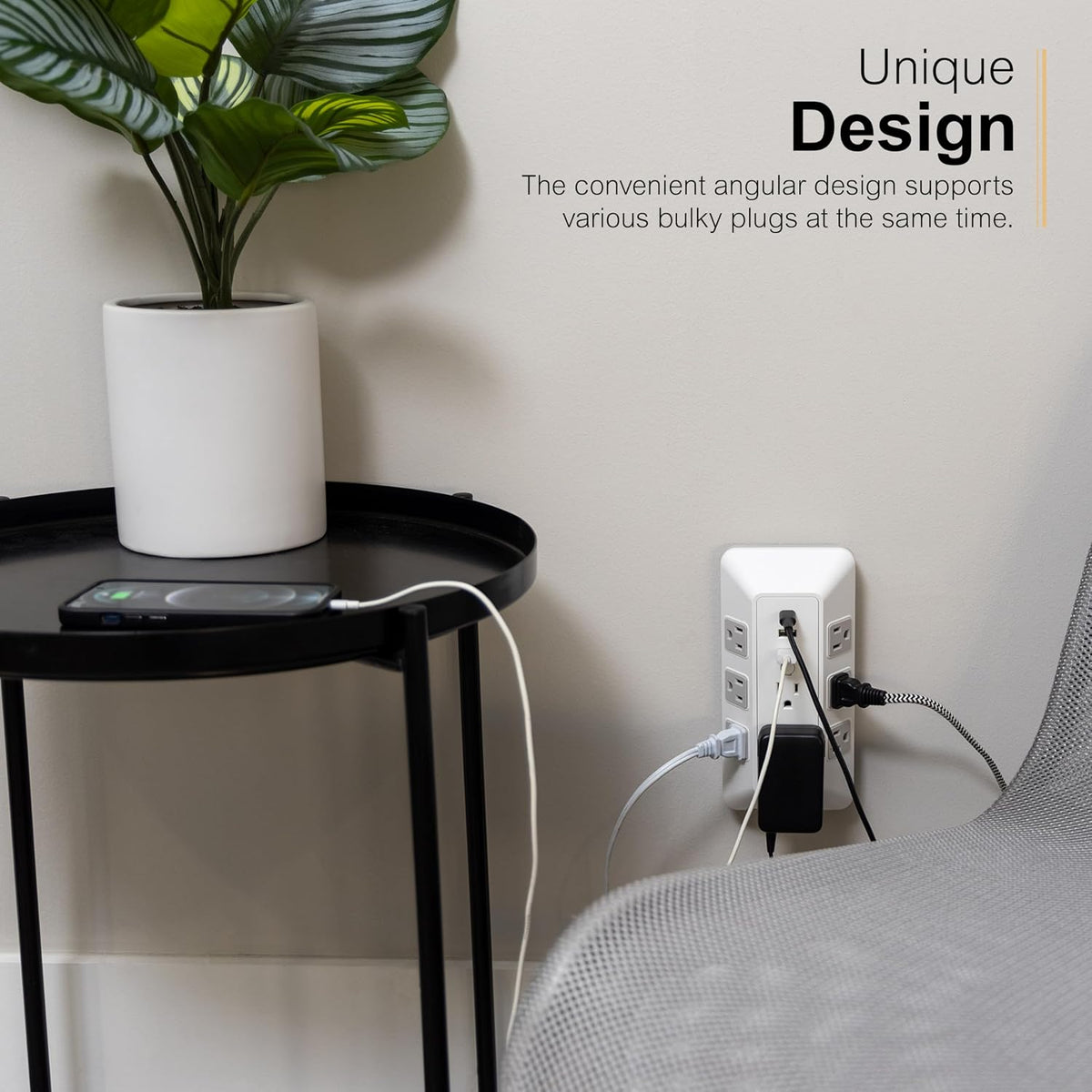 GE 8-Outlet Surge Protector with USB, Outlet Extender, 2 USB-A, 1 USB-C, White