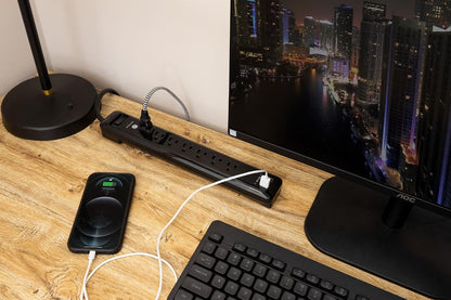 GE 7-Outlet Surge Protector, 1440J, 2 USB-A, 4ft Cord