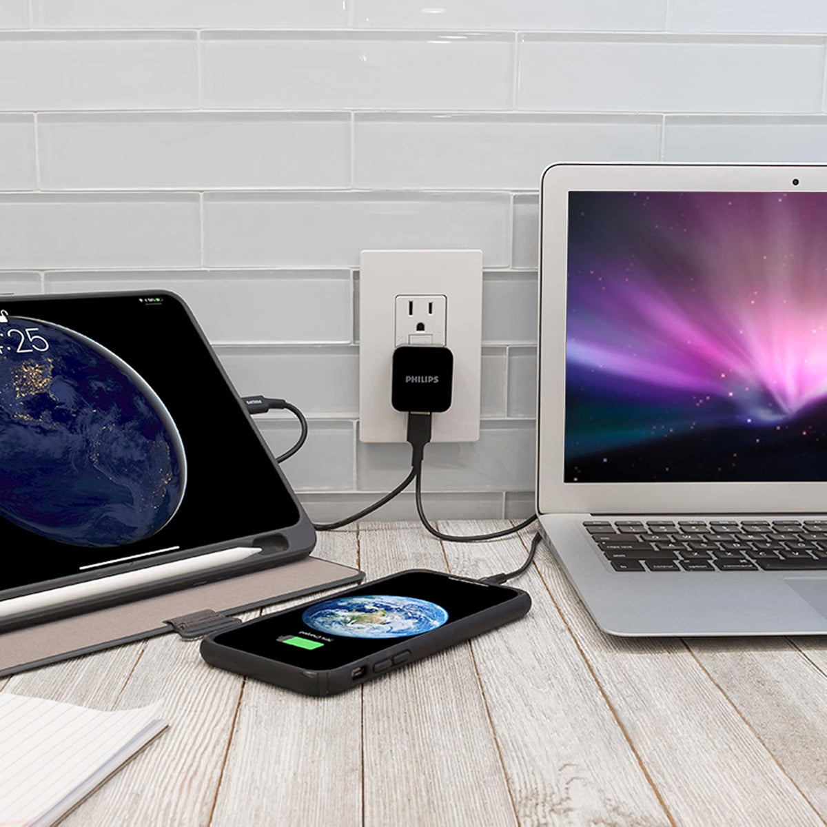 Philips Wall Charger Charging Kit, 2 Port, 2.4A, USB-A to Lightning Cable