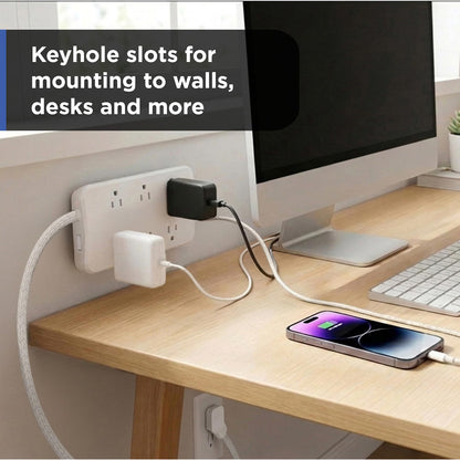 GE-branded 6OL Surge Protector, 1 USB-A, 2 USB-C, 500J, 3ft. Braided Cord, White