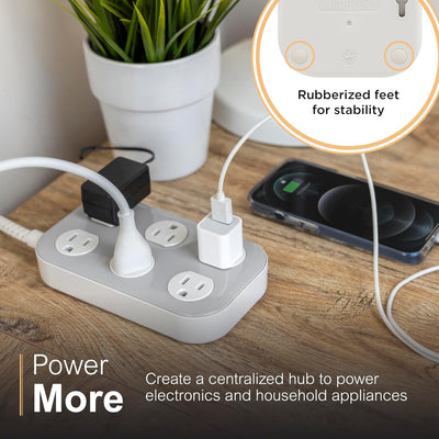 GE-branded UltraPro 6-Outlet Surge Protector, 490J, 6ft. Braided Cord, Gray/Cream