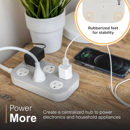 GE-branded UltraPro 6-Outlet Surge Protector, 490J, 6ft. Braided Cord, Gray/Cream