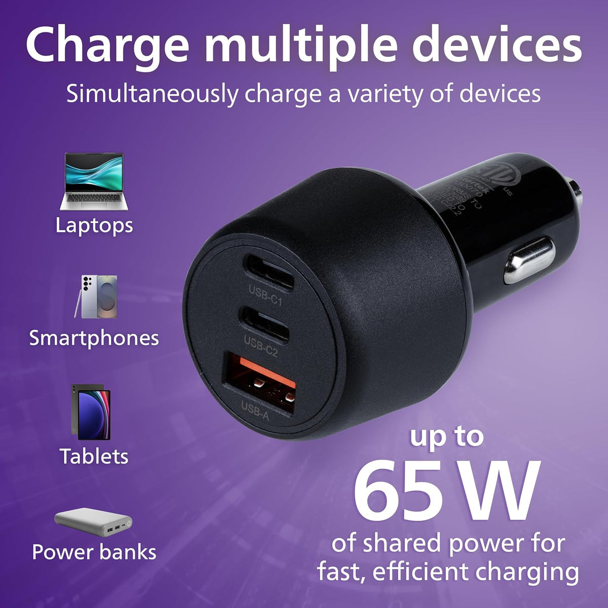 Philips Dual USB Car Charger USB-A and USB-C