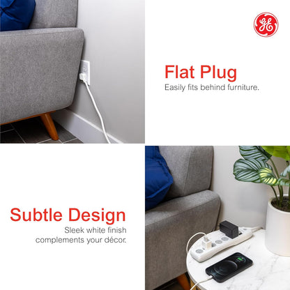 GE 6-Outlet Surge Protector, 4ft., White 800J, 2pk