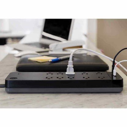 GE 8-Outlet 3-USB 6ft. Surge Protector with USB-C and Braided Cord, Black