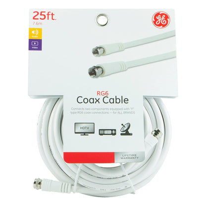 GE 25ft. RG6 Coaxial Cable, F-Type Connectors, White