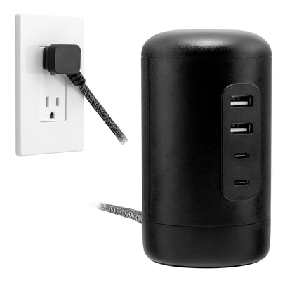 GE Desktop Power Hub, 2 USB-A, 2 USB-C, 5ft. Cord, Black