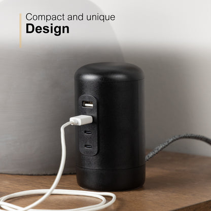 GE Desktop Power Hub, 2 USB-A, 2 USB-C, 5ft. Cord, Black