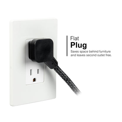 GE-branded Extension Cord with USB Charging 2 USB-A, 1 USB-C, 2 outlets, 6ft. Braided Cord, Black/Gray